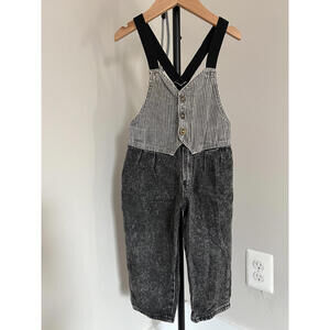 Vintage Paper Tag OshKosh B'Gosh Black/White Acid Wash Conductor Overalls